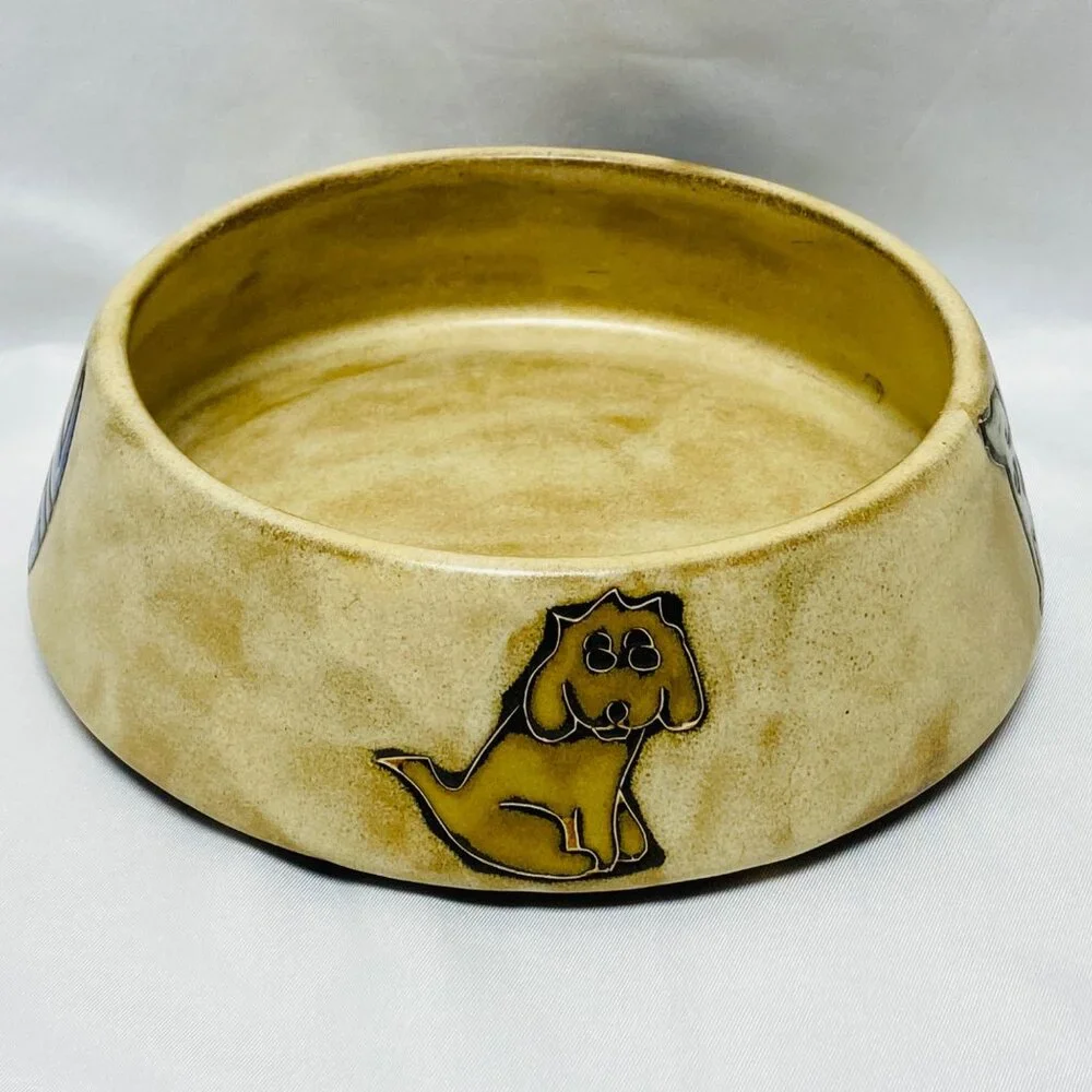 Mara Of Mexico Ceramic Stoneware Dog Bowl 16oz With Playful Dog Illustrations